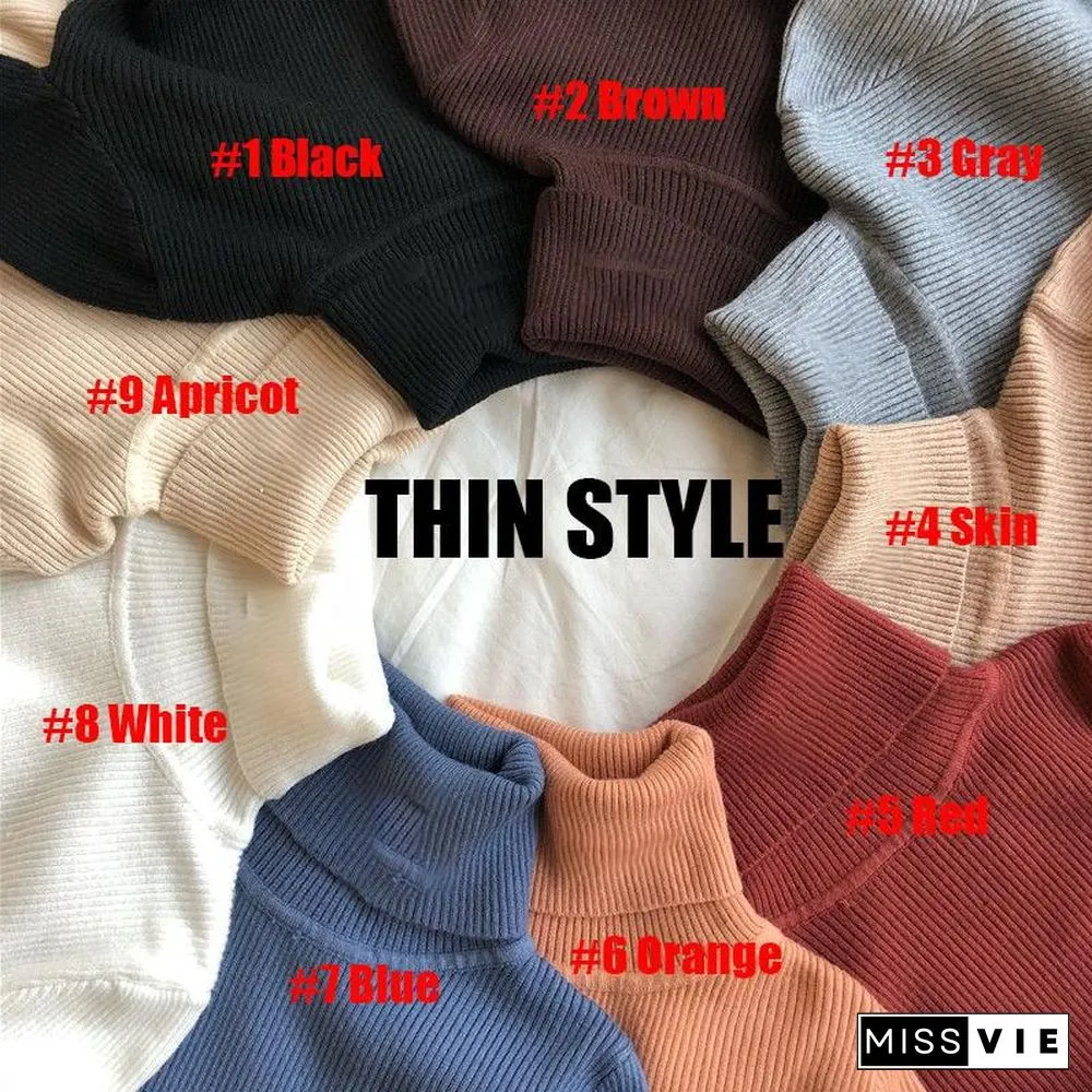 Turtleneck Sweater Standard or Thick Autumn Winter Women Knit Ribbed Pullover Warm Soft Elastic Jumper Long Sleeve Slim Outfits