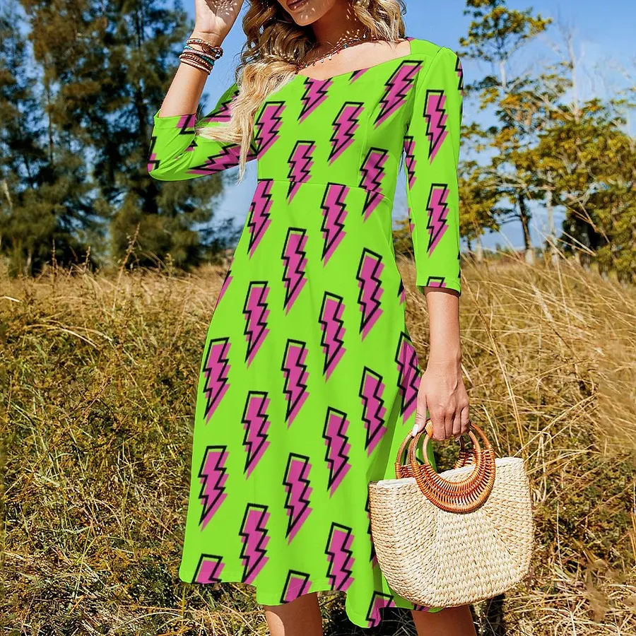 neon green and pink dress Neon Green Pink Psychedelic Trippy Print Sleeveless Knee Length Dress –  GearFrost main image 0