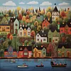 Colorful Houses - 14CT Stamped Cross Stitch - 50*50cm
