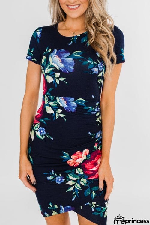 Fashion O Neck Printed Short Sleeve Dress