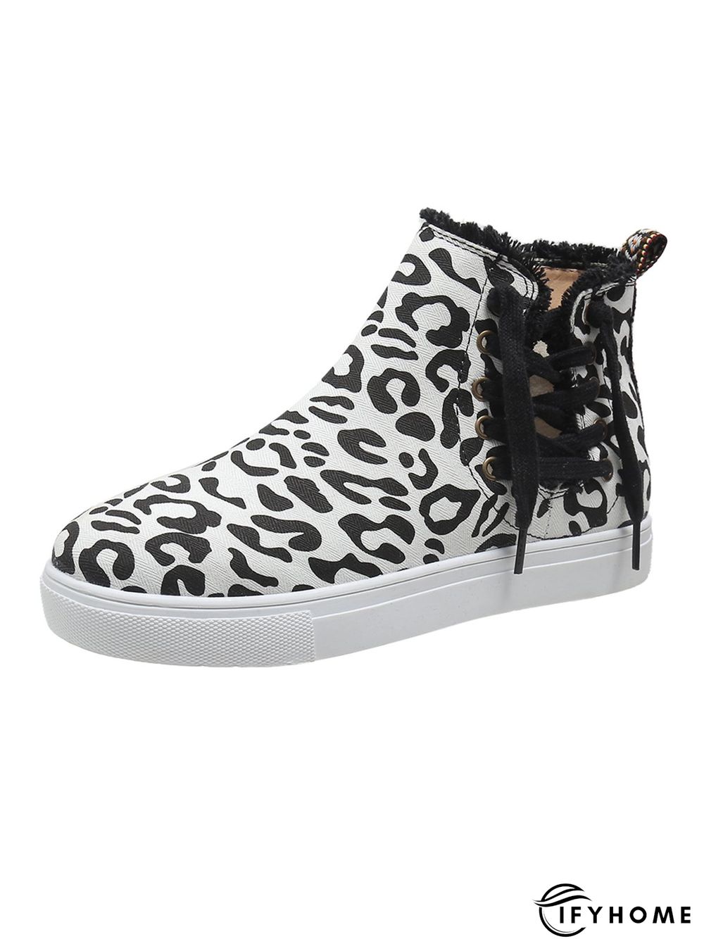 Casual Lace-up Decor Fringe High Top Canvas Shoes with Side Zip | IFYHOME