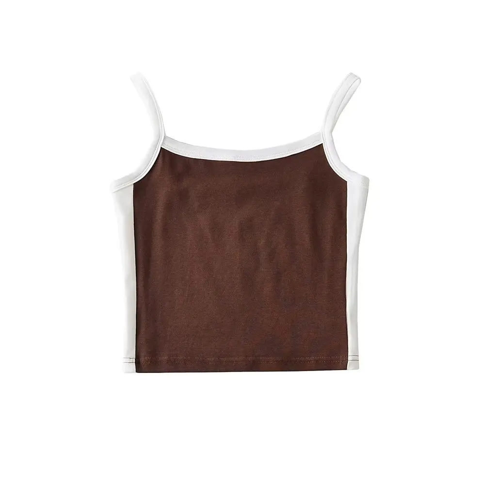 Brownm Vintage Striped Knitted Slings Sexy Elastic Word Shoulder Repair Umbilked Short Vest