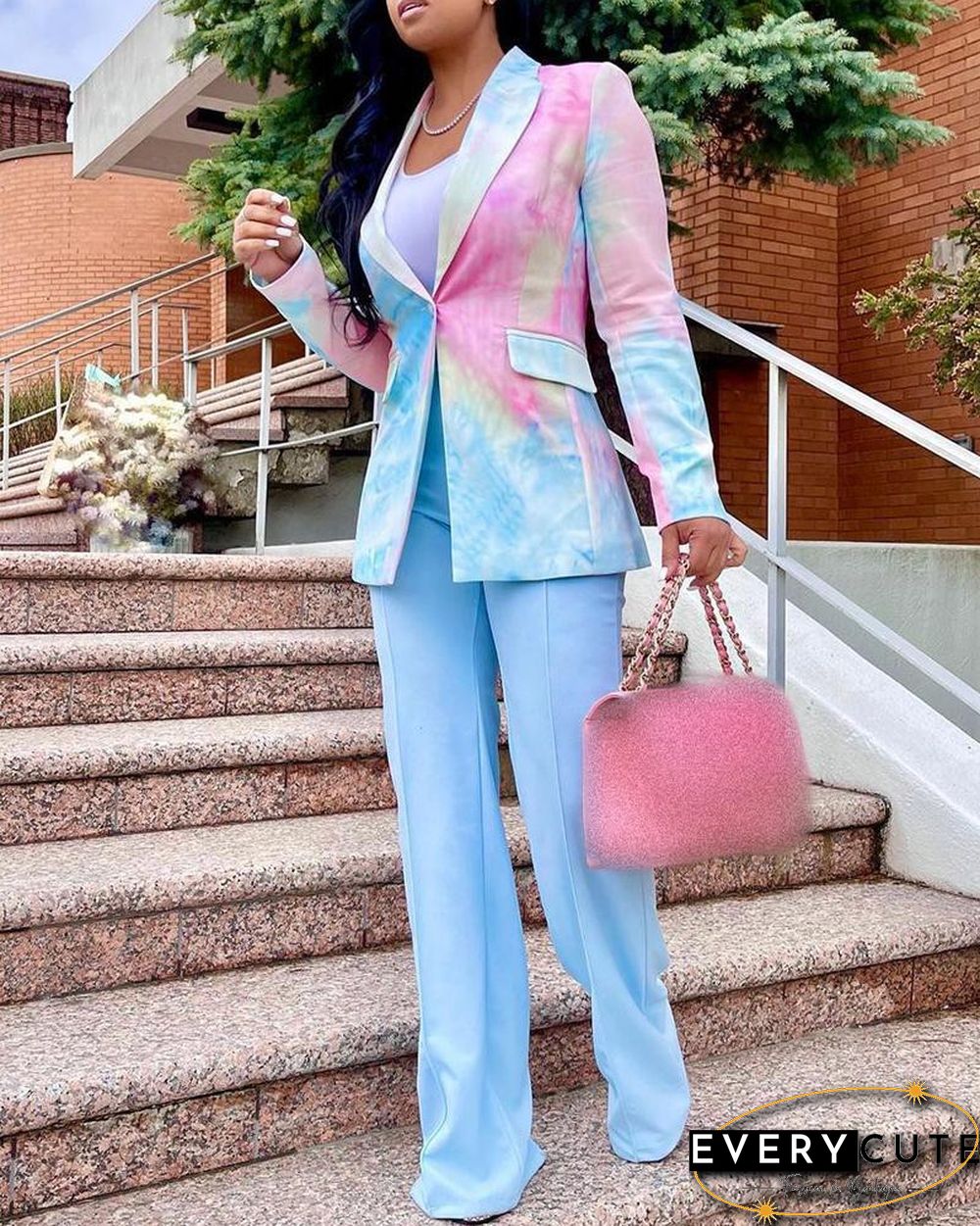 Tie Dye Print Single Button Pocket Design Blazer Coat