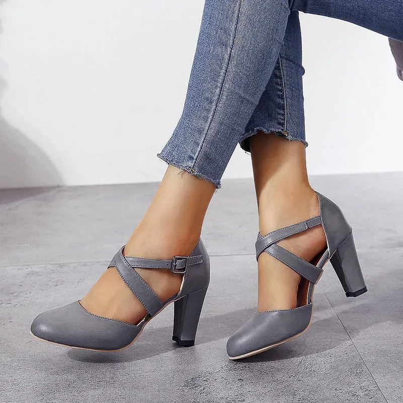 2020 New Roma Pumps Women Sandals High Heels Ankle Strap Summer Hemp Buckle Strap Pumps Casual Slip-on Shoes Plus Size 43