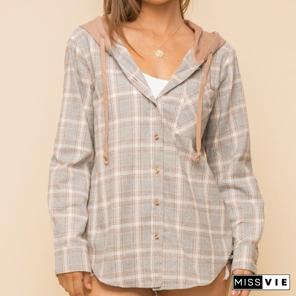 Oversizd Fit Button Up Hoodies Casual Multi Colored Hooded Flannel Shirt