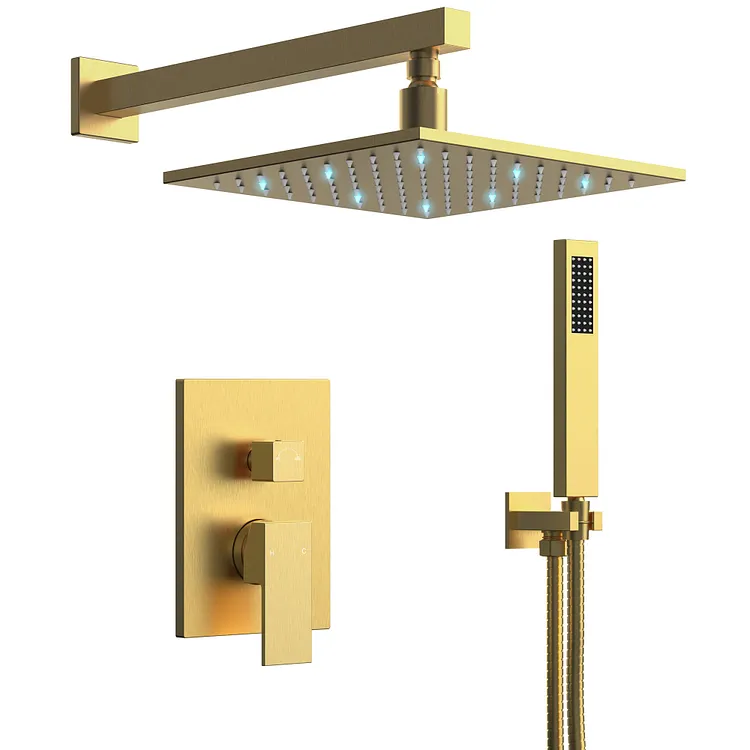 EVERSTEIN 10" Pressure Balance Shower System with LED Shower Head Brushed gold