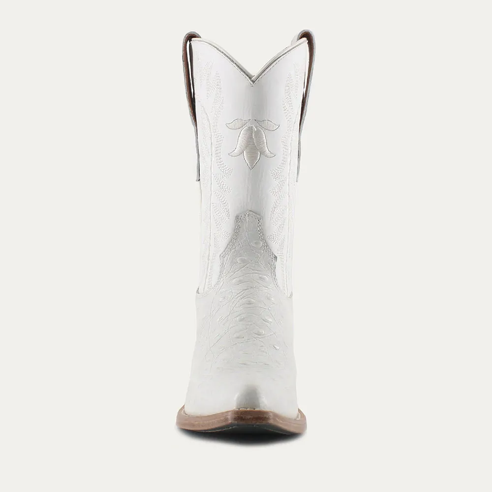 White Snip Toe Chunky Heel Embroidered Pull On Cowgirl Boots
