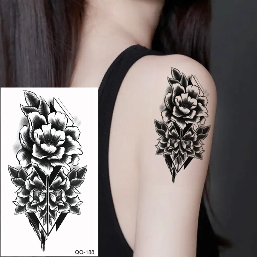 Sdrawing Temporary Tattoo Stickers Butterfly Snake Rose Flower Gun Dark Flash Small Women Body Art Wrist Neck Fake Tattoos Men