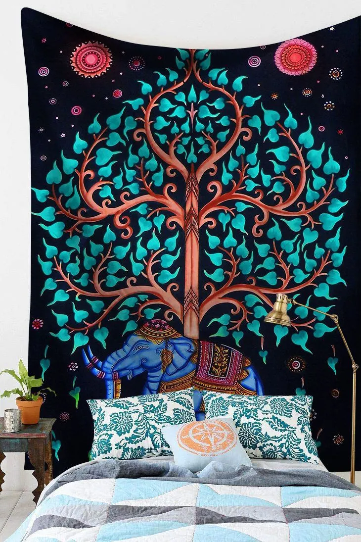 Boho Mandala Tapestry Wall Hanging Witchcraft Wall Cloth Tapestries Elephant Art Psychedelic Hippie Tapestry Macrame Wall Carpet
