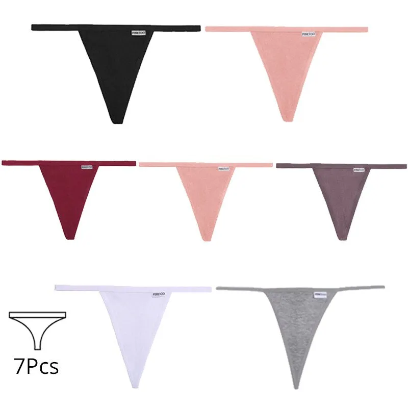 FINETOO 7Pcs/set Cotton Thongs Women Sexy T-Back Underpants Comfortable G-string Underwear M-XL Girls Soft Panties Lingerie 2022