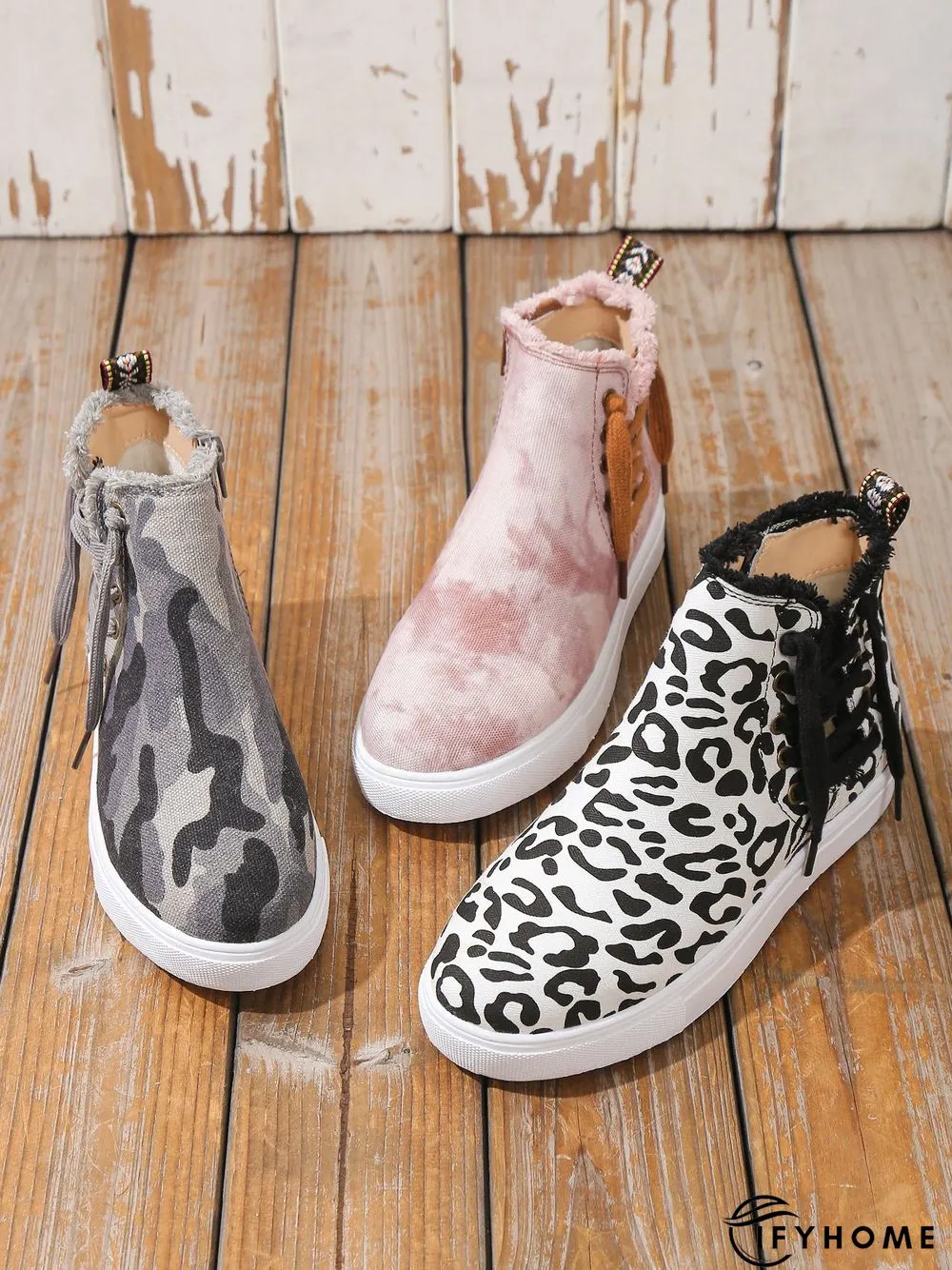 Casual Lace-up Decor Fringe High Top Canvas Shoes with Side Zip | IFYHOME