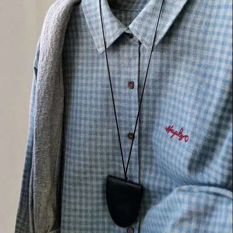 Athvotar Athvotar Gray Plaid Shirt Women 2025 Spring And Autumn New Loose Lazi Folding Shirt Coat Top