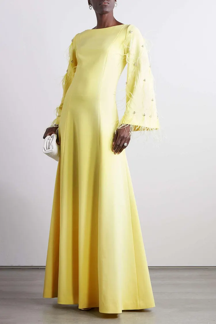 Solid Satin Rhinestone Maxi Dress