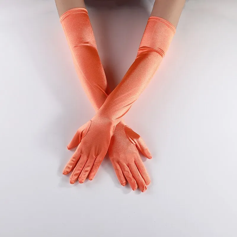 Billionm OJBK Women Classic Satin Finger Long Gloves Opera/Elbow/Wrist Stretch Gloves Halloween Cosplay Solid Color Party Arm Warmer 2022