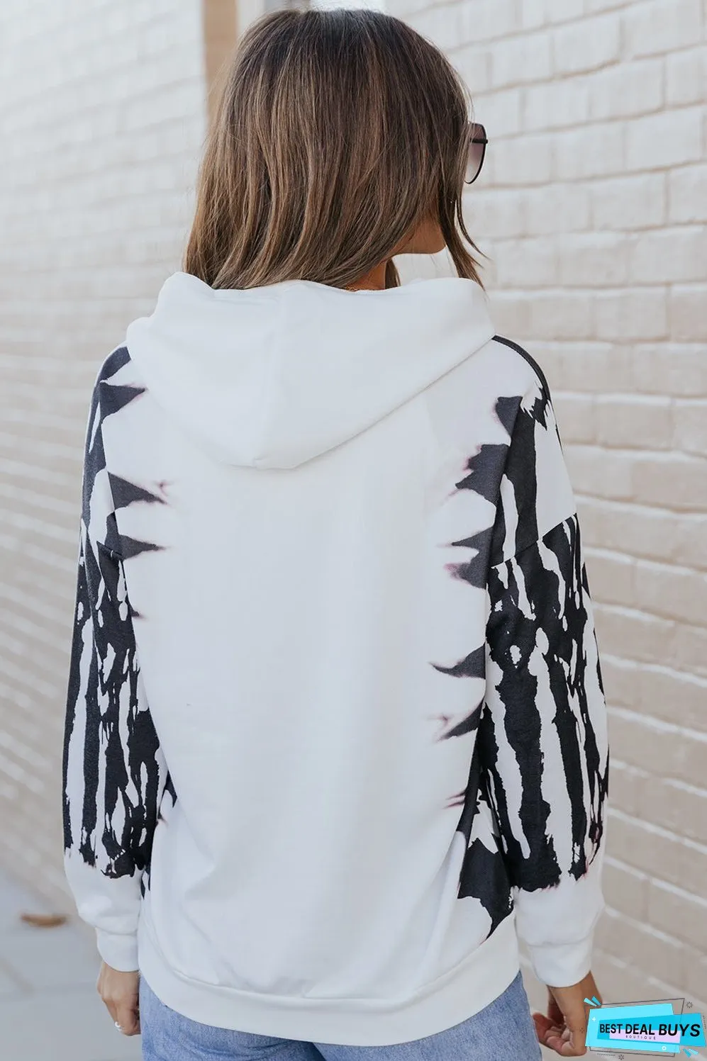 Contrast Dropped Shoulder Hoodie with Pocket