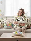 Easter Bunny Eggs Throw Pillow Covers 18x18 Inch He Is Risen Bunny Floral Eggs Farmhouse Easter Cushion Covers for Sofa Couch Bed Livingroom