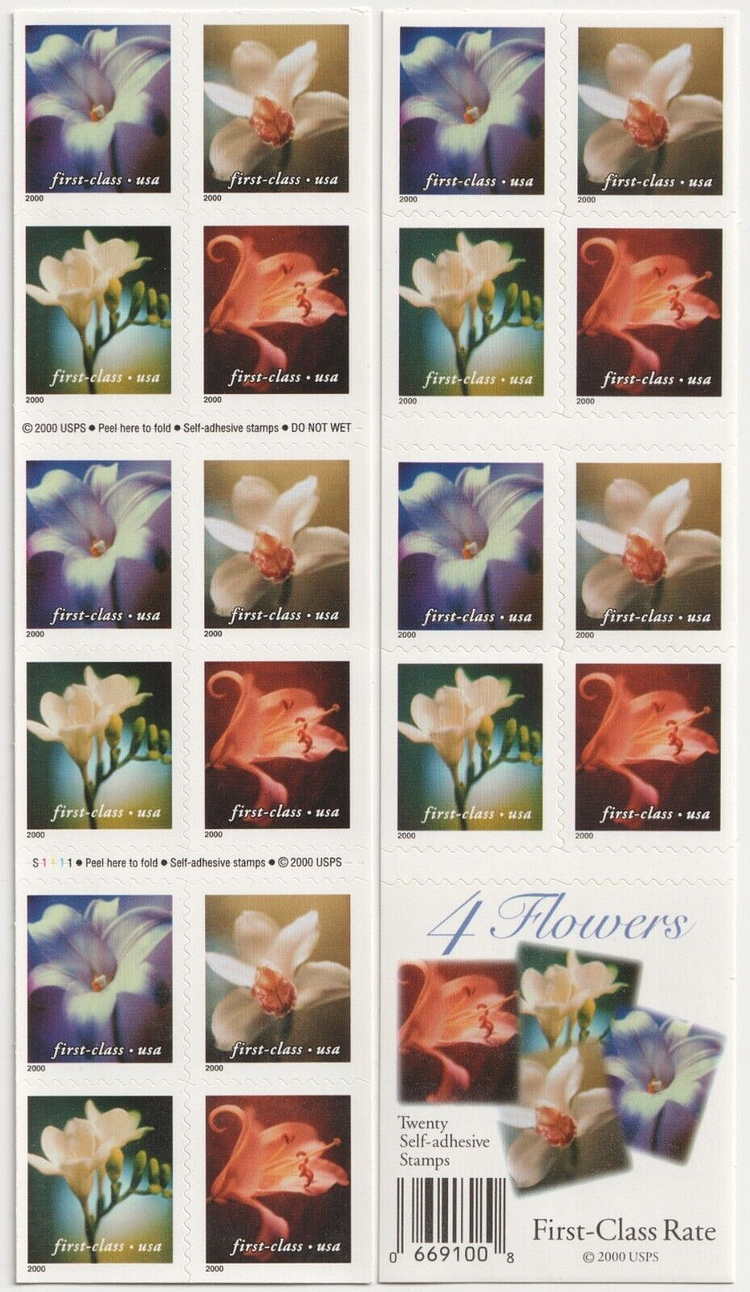 US 34c Self Adhesive Four Flowers First Class Stamps