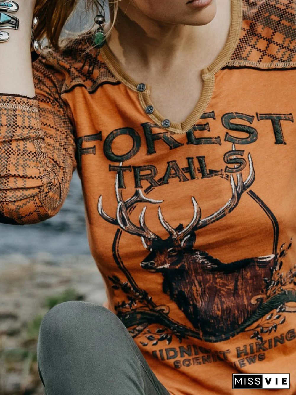 West Styles/Cows Crew Neck Tribal Tops