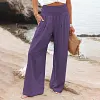 Pantalon smock&eacute; &agrave; poches en m&eacute;lange de lin Fresh Air