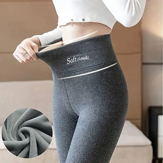 Soft Clouds Leggings Casual Warm Winter Solid Pants-Pink