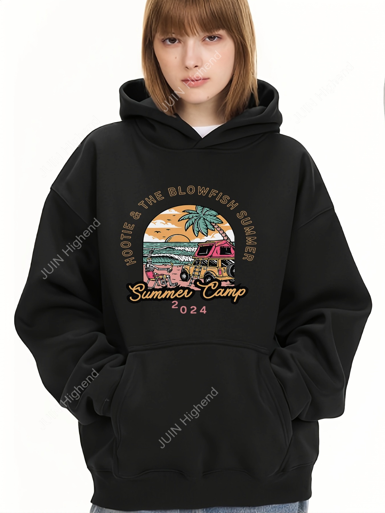 Women's Hootie & The Blowfish Summer Camp 2024 Hoodie - Vintage Trucks & Palm Trees Graphic Sweatshirt, Lightweight Pullover Hoodie With Drawstring Hood, All-Season Concert & Festival Merchandise For Camping,, - Official Tour Gift, Outdoor, Retro Design | IFYHOME