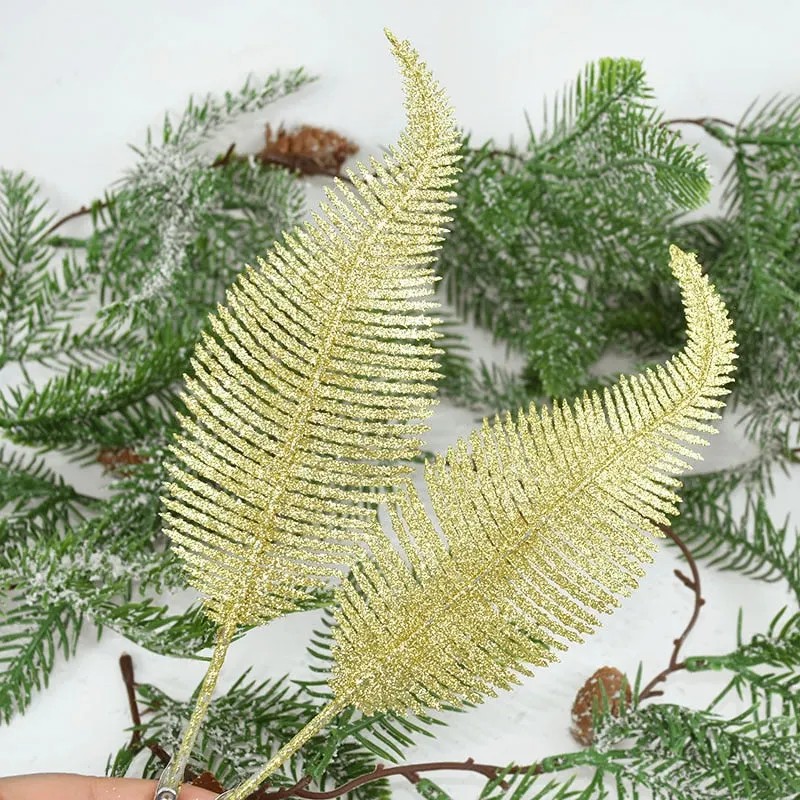 3pcs Glitter Feather Artificial Leaves Clip Xmas Tree Ornament Christmas Party Home Decoration Navidad New Year Wedding Flowers