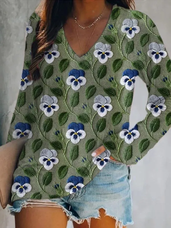 Women's Floral Graphic Print V-Neck T-Shirt