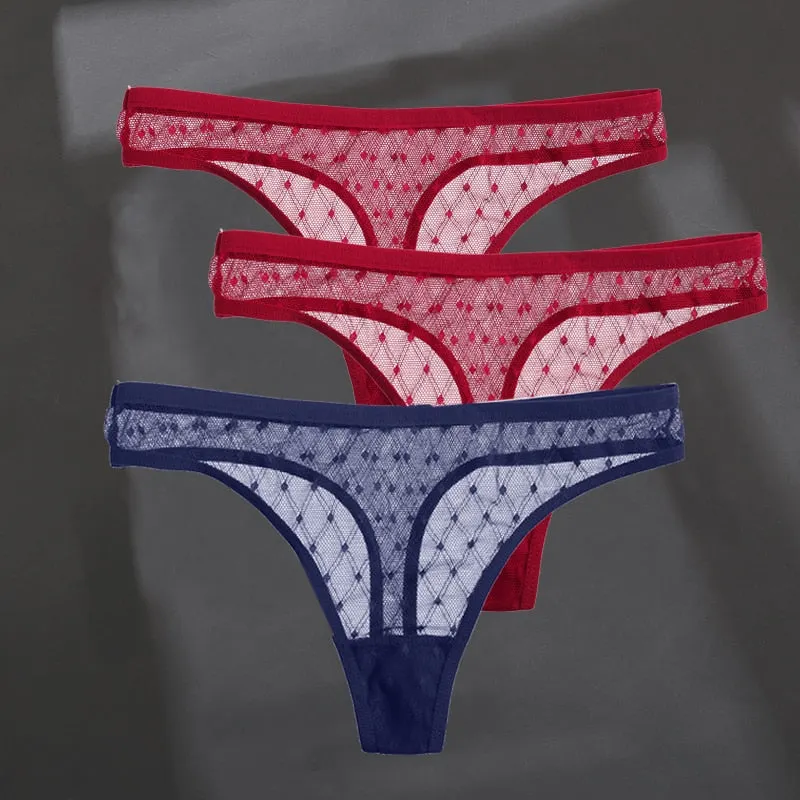 3PCS/Set Women's Panties Sexy G-String Perspective Woman Thong Low-waist Underpants Hollow Out T-back Female Underwear Lingerie
