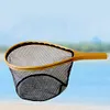 Wooden Handle Fishing Landing Net Soft Rubber Mesh Trout Catch and Release Net