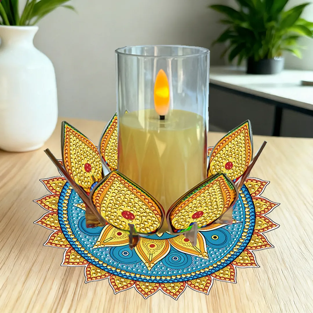Mandala Lotus-I Acrylic DIY Diamond Painting Candle Holders Without Candles Crystal Painting Tealight Candle Stand Table Centerpiece for Adults Beginners Home Party Decor