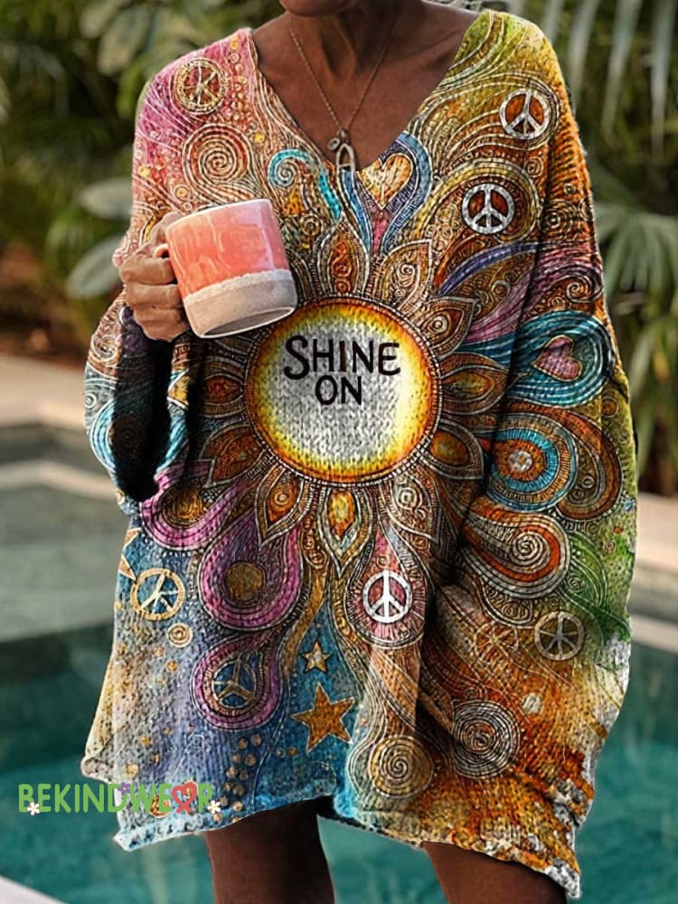 Women&rsquo;s SHINE ON Peace Sign Casual Pullover Sweater Multicolor / M
