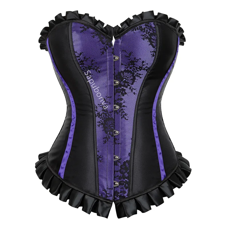 Billionm Corset Top Plus Size Bustier Flower Lace UP Overbust Corselet Burlesque Sexy Lingerie Costume Renissance Women Red Purple