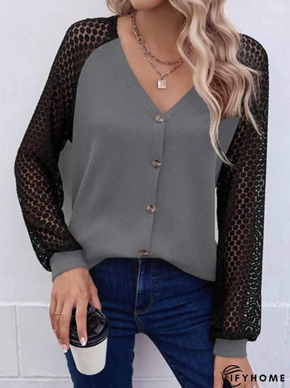 Knitted Color Block Casual Loose Daily Blouse | IFYHOME