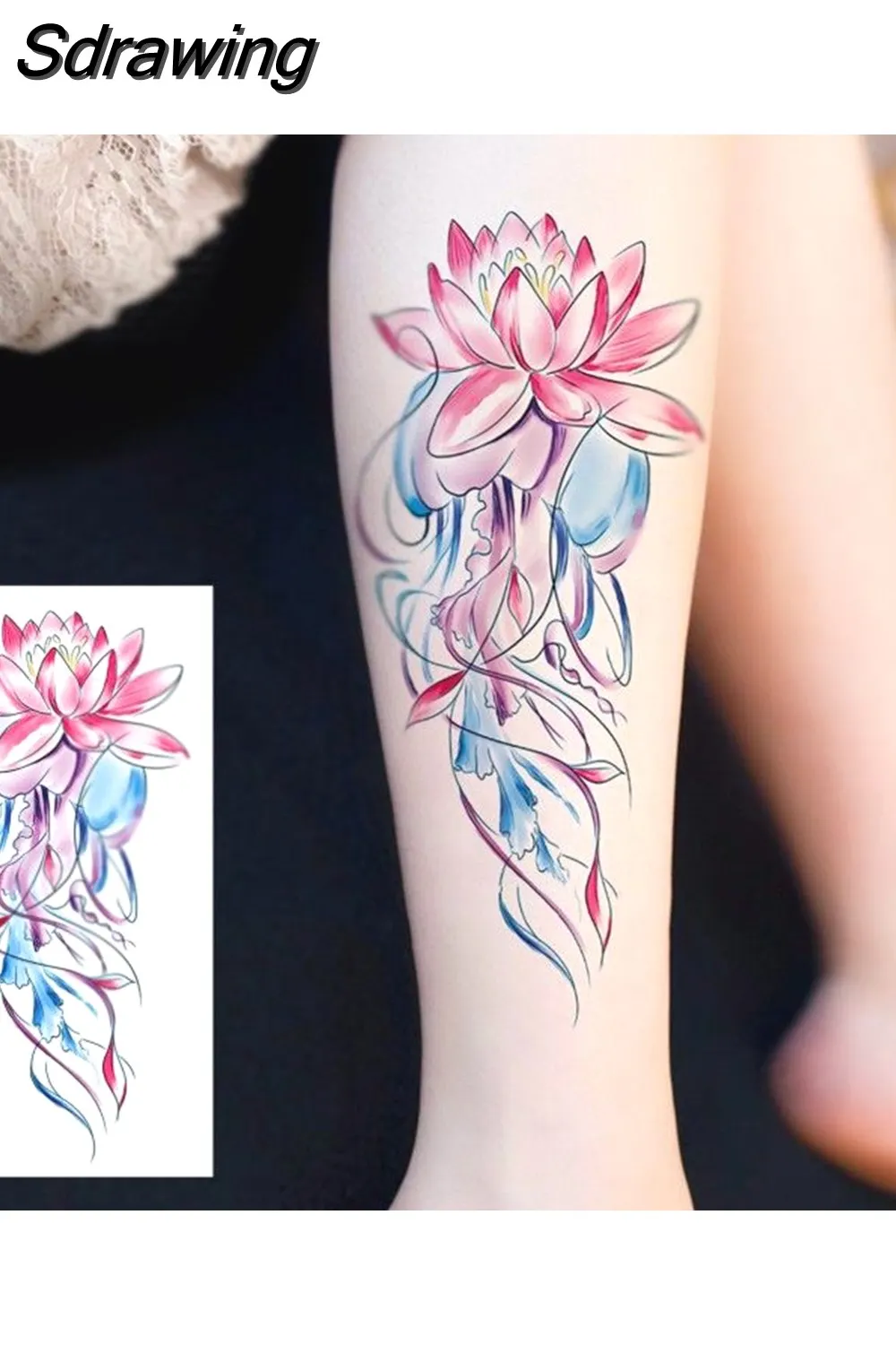 Sdrawing 4/5/9/10/18 PIeces Long Lasting Blue Flower Jewelry Tattoo Sticker Sexy Belly Block Scar Stretch Marks Waterproof Tattoo Sticker 715-1