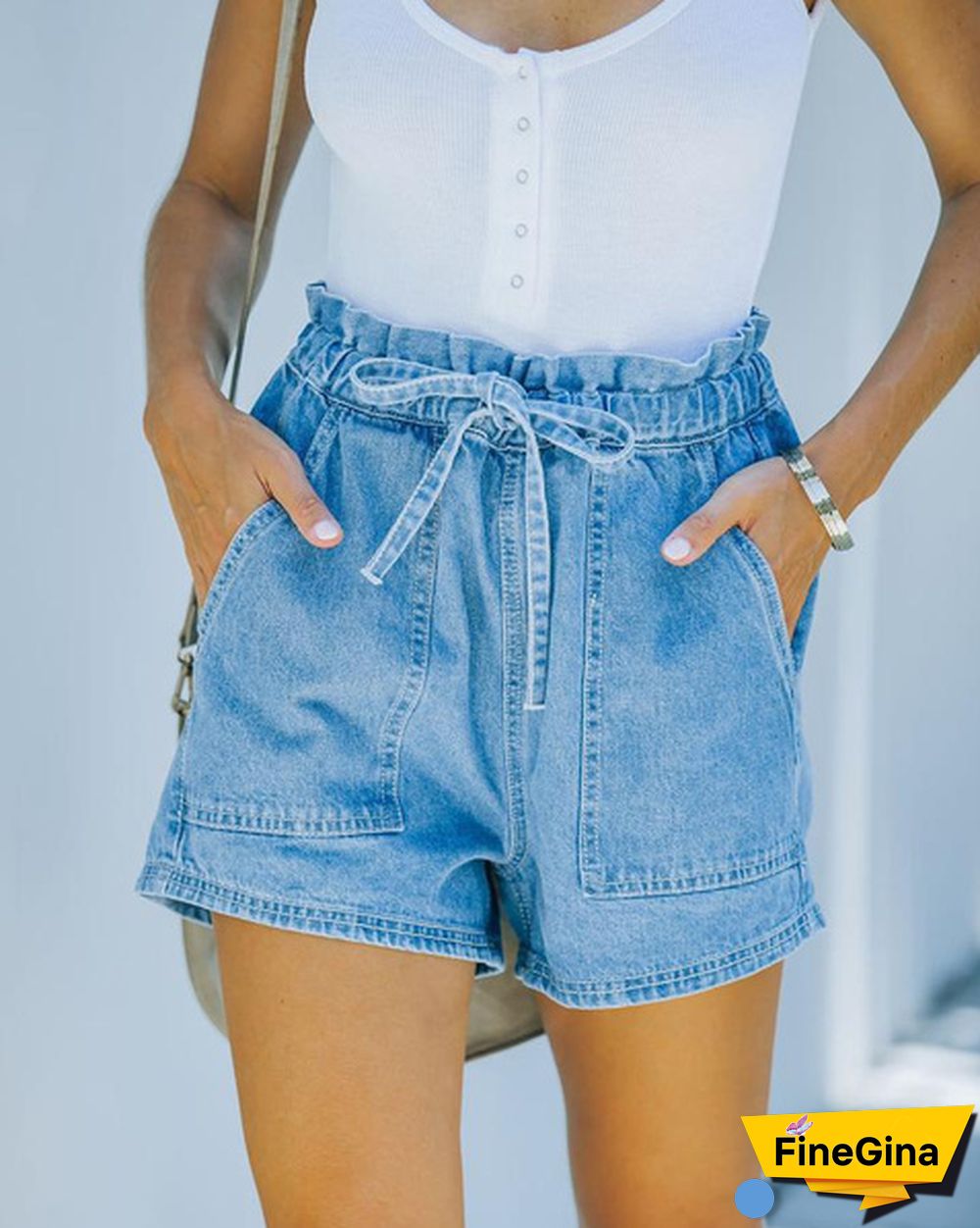 New Elastic Waist Drawstring Bud Denim Casual Shorts Women's Pants