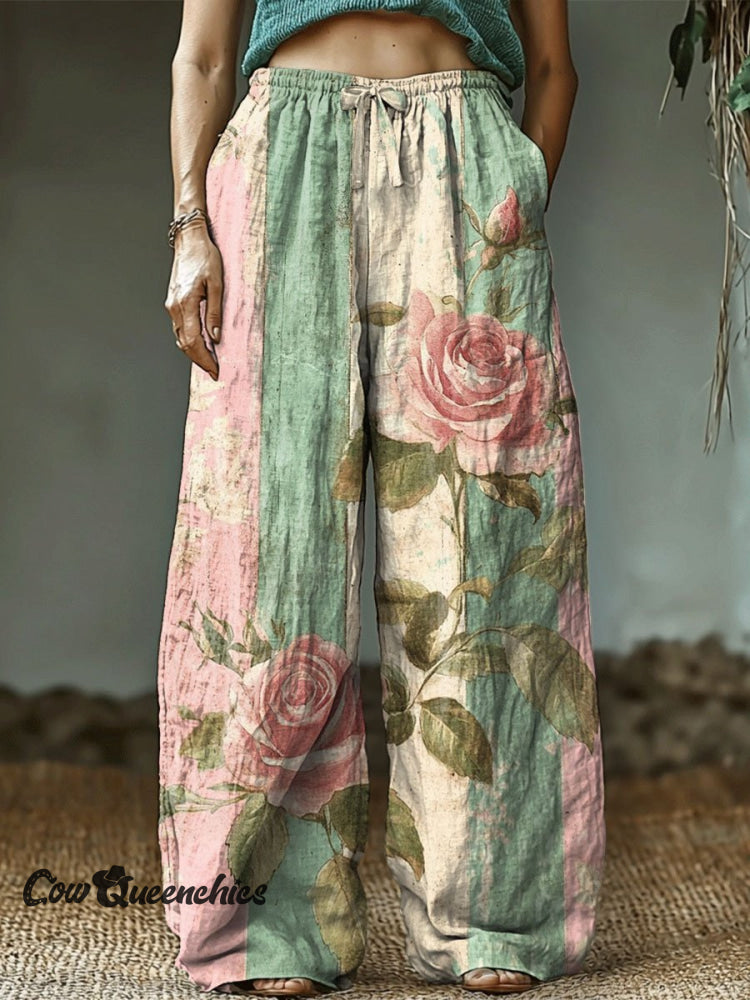 Women&rsquo;s Retro Art Pattern Printed Cotton And Linen Casual Pants Multicolor / S