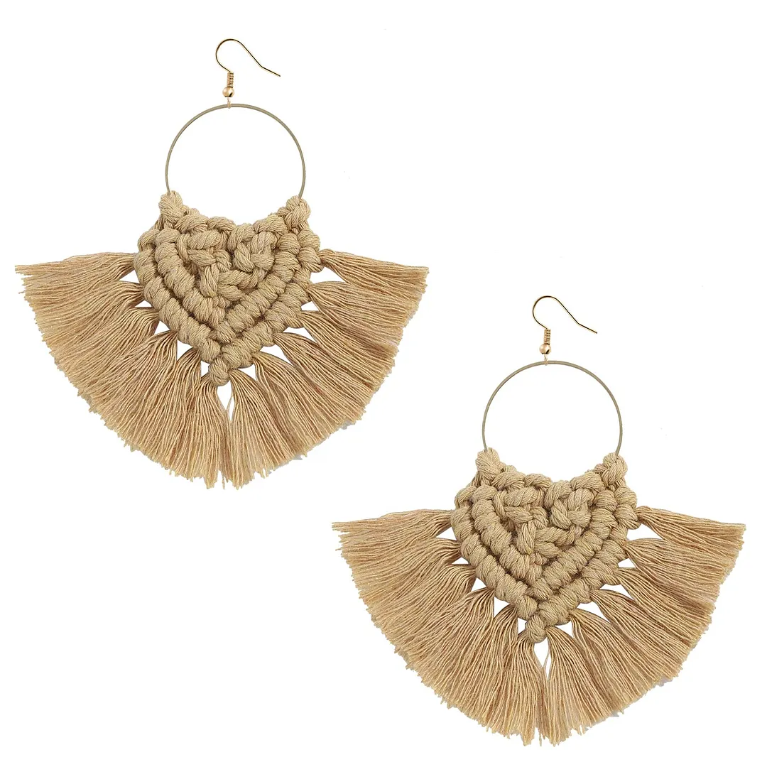 Dvacaman 2020 New Design Bohemian Leaf Shape Tassel Earrings For Women Fashion Weave Macrame Cotton Thread Earrings Drop Jewelry