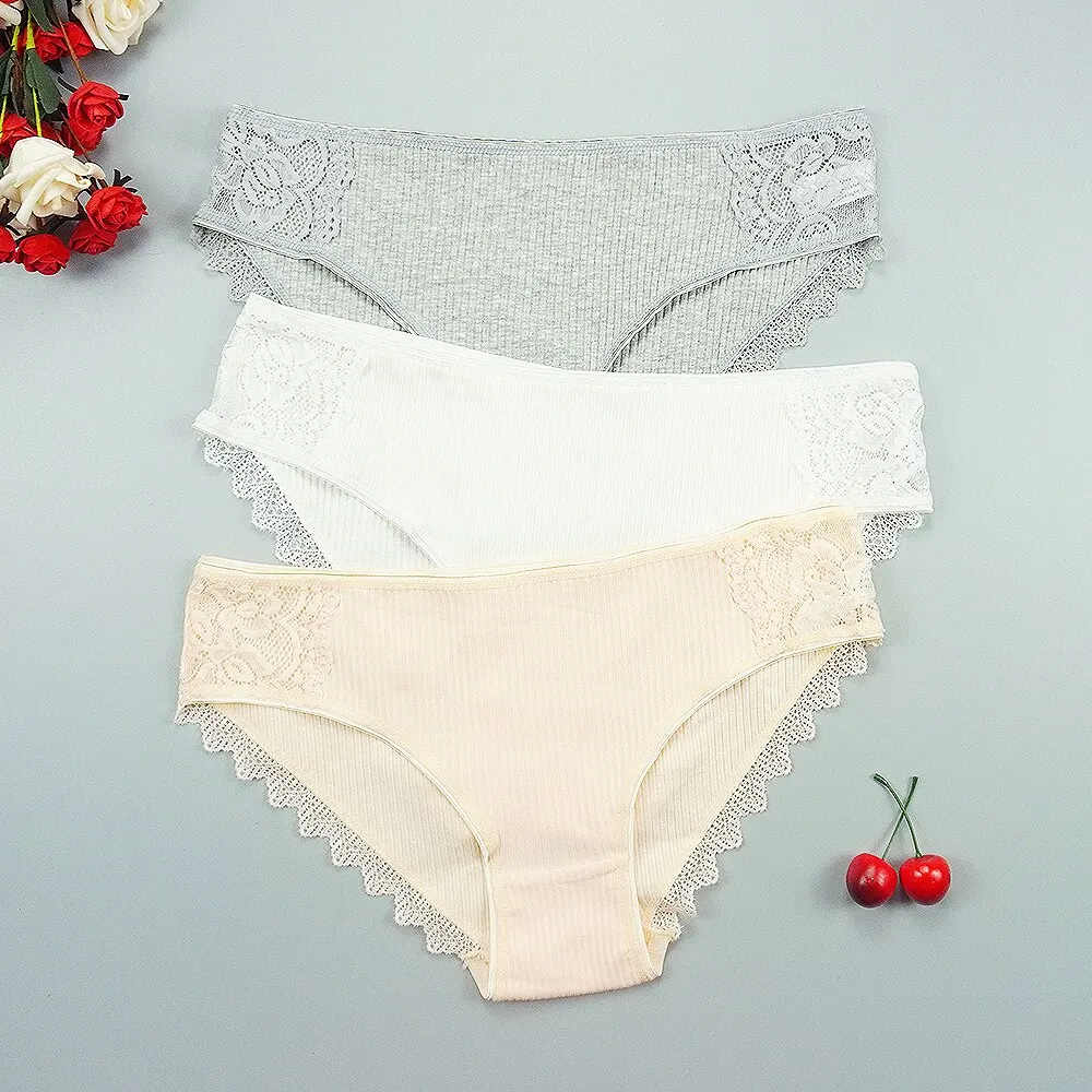 Billionm Women's Cotton Panties Sexy Underwear Strip Lady Mid Rise Underpants Breathable Briefs Intimates Lace Thread Panty