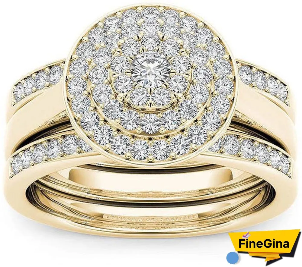 6 Styles Exquisite Women Ladies 18K Gold Natural White Sapphire Diamond Ring Set Anniversary Christmas Gift Engagement Bridal Wedding Jewelry Rings Size 6-10