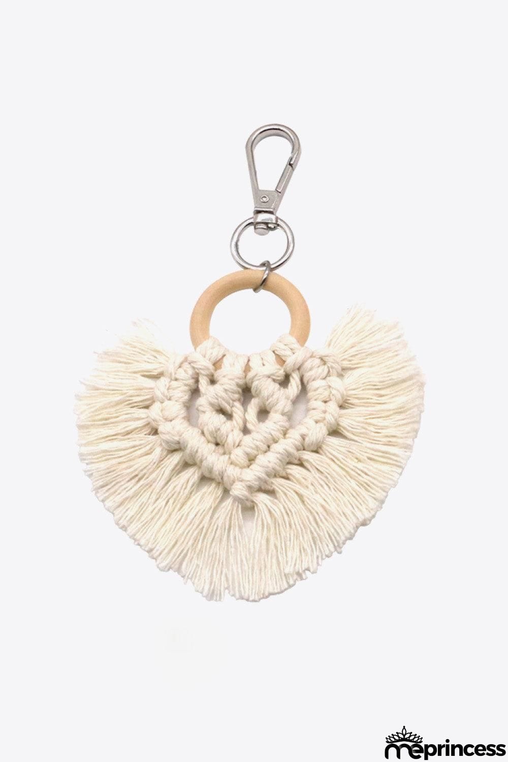 Assorted 4-Pack Heart-Shaped Macrame Fringe Keychain