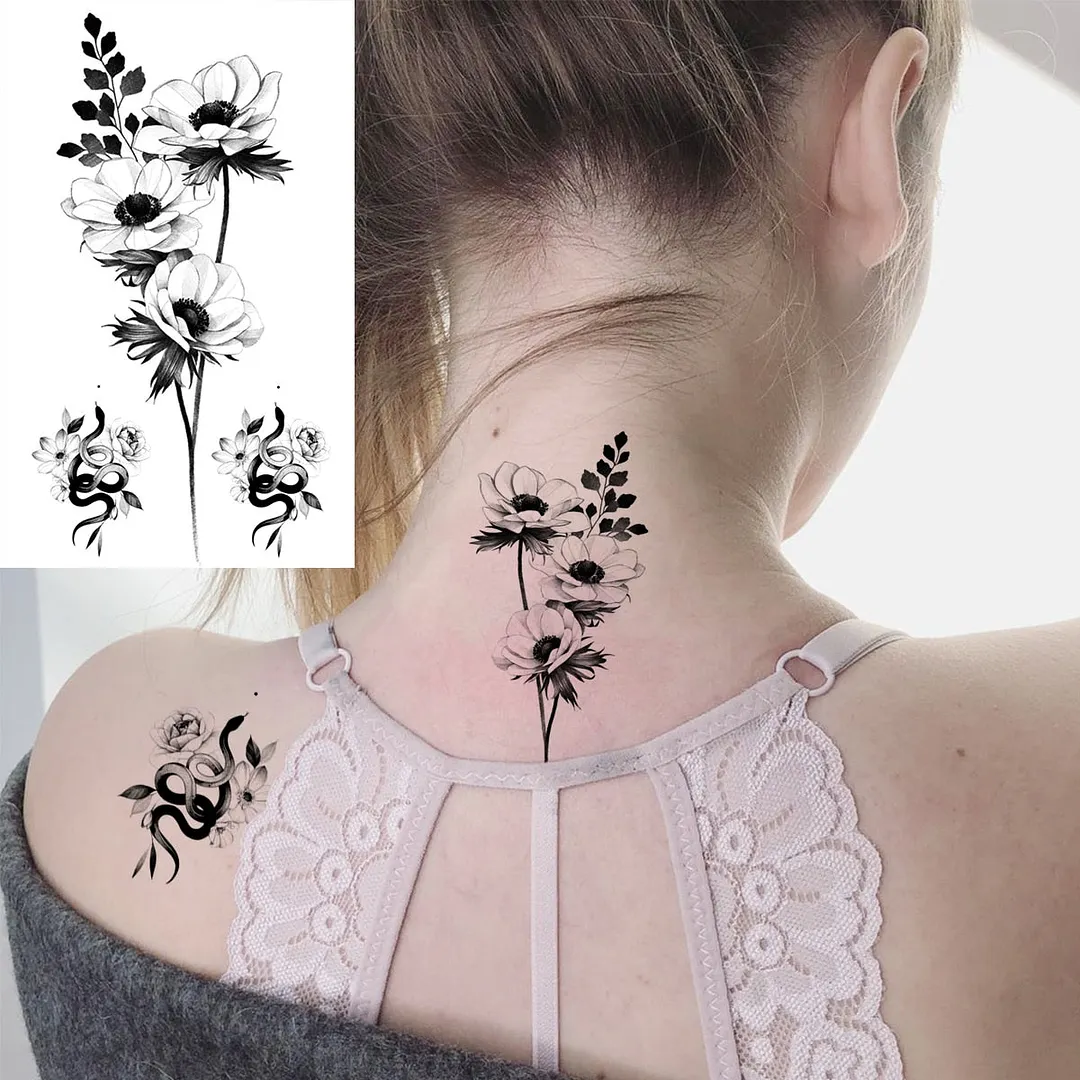 Lotus Mandala Flower Deer Sexy Temporary Tattoos For Women Neck Back Adult Geometric Tribe Fake Tattoo Body Art Waterproof Tatoo