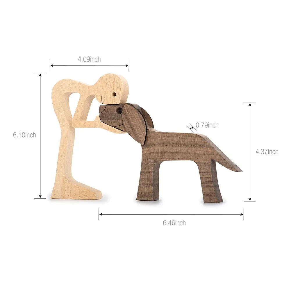 Wooden Dog Decoration Craft Figurine Family Puppy Table Ornament Wood Carving Model Creative Decoration For Lovely Gifts