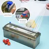 Cling Film Dispenser with Cutter Refillable Plastic Wrap Organizer for Kitchen