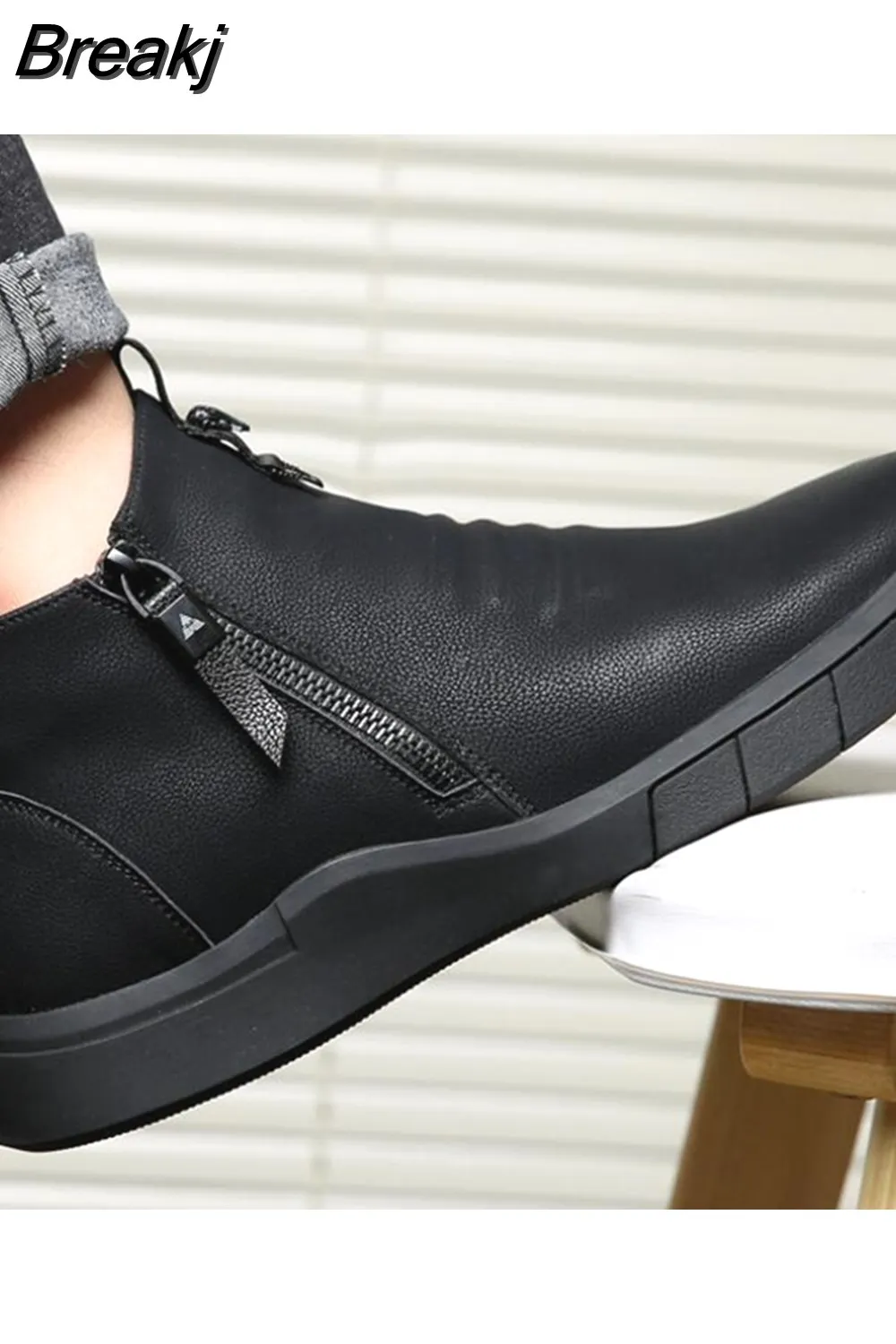 Breakj Men Shoes Designer Genuine Leather 100%wool Lining Winter Super Keep Warm Outdoor Ankle Boots Snow Boots Casual Sneakers 601-0