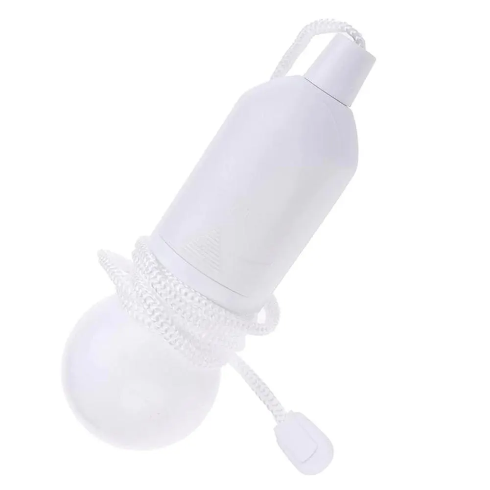 LED Hanging Light Bulb Battery Powered Colorful Pull Cord Bulbs (White)