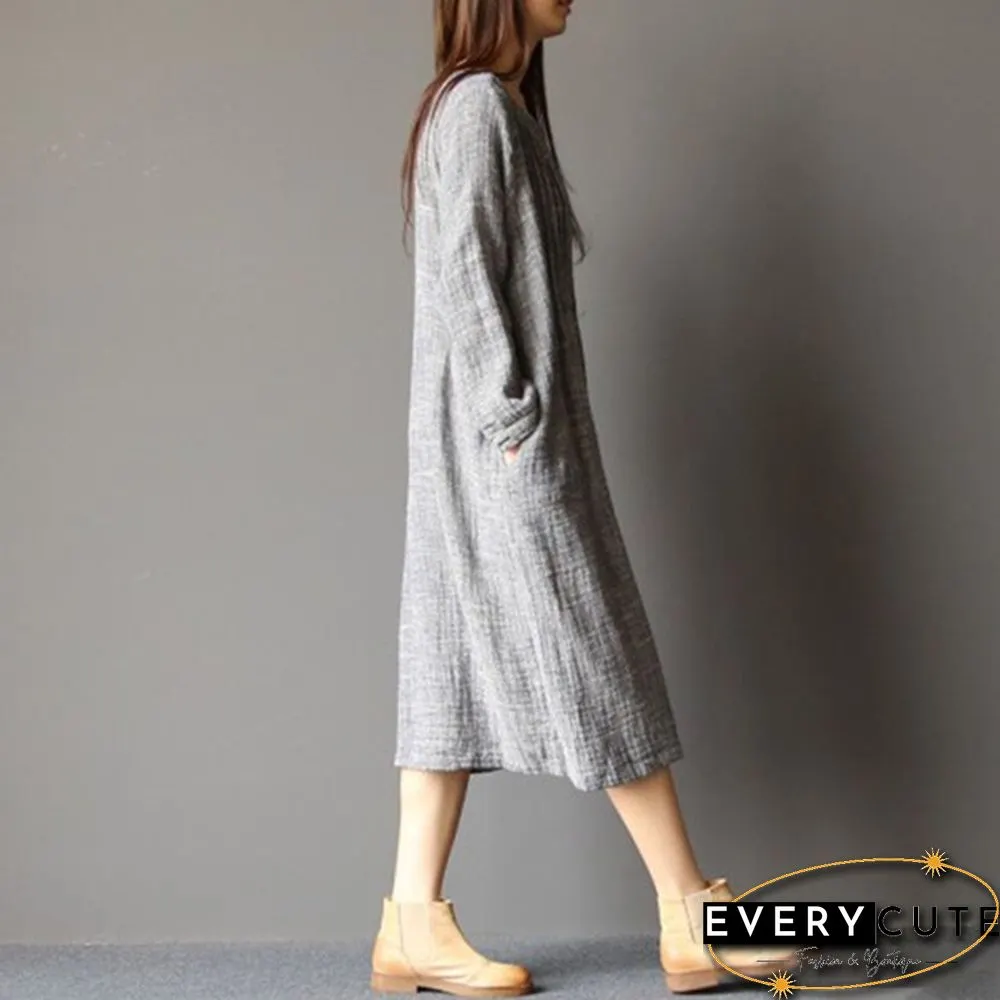 S-5XL Women Batwing Long Shirt Dress Casual Plain Kaftan Midi Dress Ethnic Dress