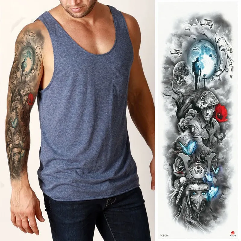 2018 New Full Flower Arm Tattoo Sticker Skeletons and Roses Temporary Body Paint Water Transfer Tattoo Sleeve
