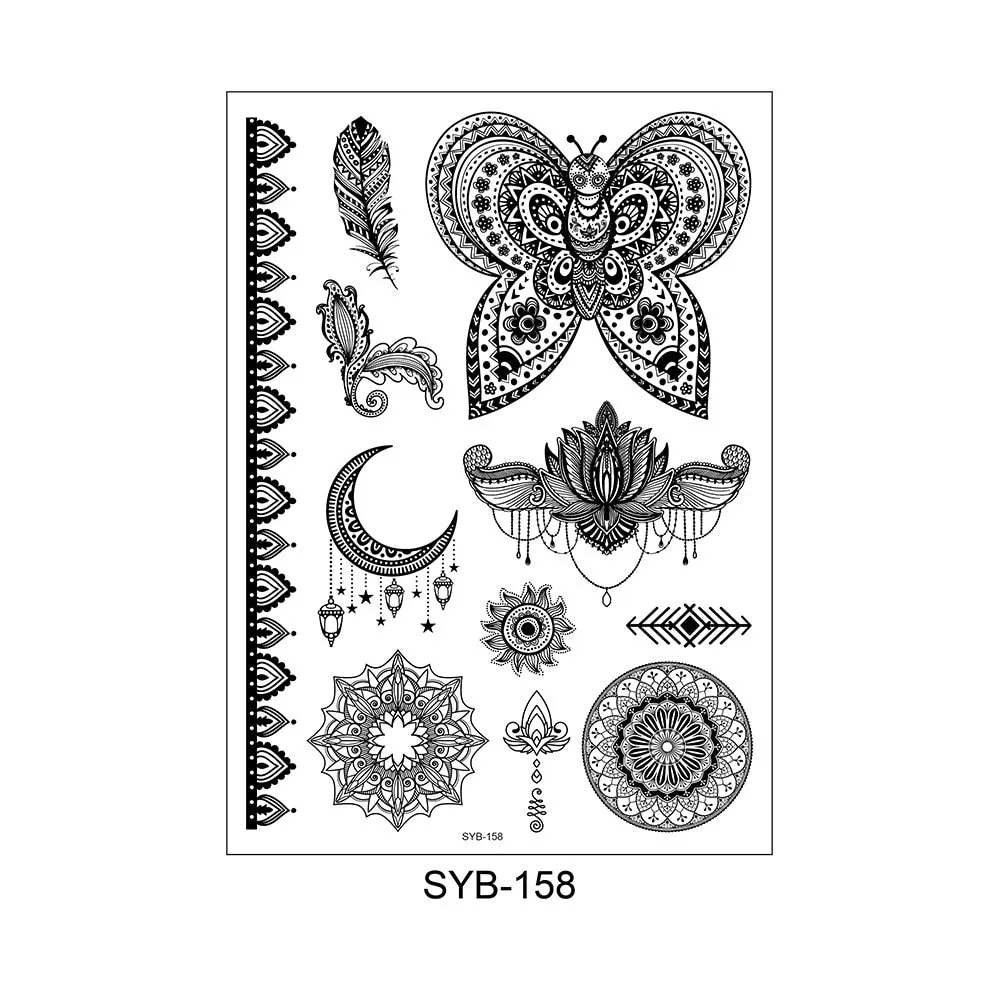 9 Kinds Mandala Totems Tattoo Waterproof Temporary Body Art Stickers Black Color Disposable Makeup Concealer Sticker Convenient