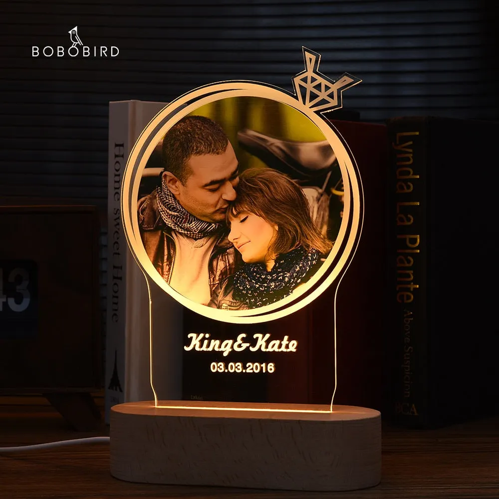 Customized Photo Frame USB Creative Wooden Base With Led Light Living Room Bedroom Decoration Custom Text Photo