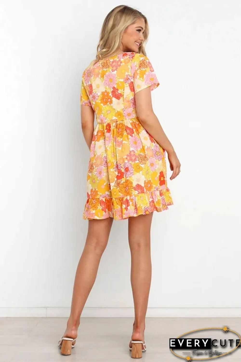 Printed Strap Ruffled Dress